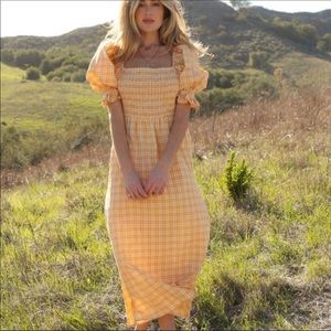 Rahi smocked gingham midi dress size XS